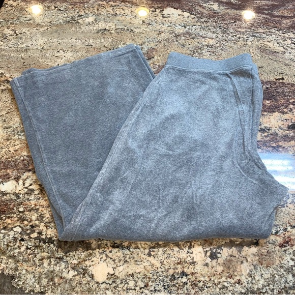 Plush & Lush Size XL Grey Velour Wide Leg Lounge Pants with Satin Drawstring - Picture 3 of 8